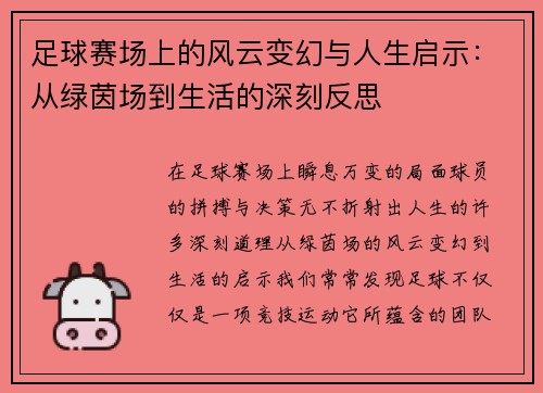 足球赛场上的风云变幻与人生启示：从绿茵场到生活的深刻反思