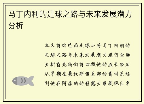 马丁内利的足球之路与未来发展潜力分析