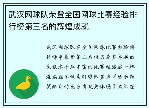 武汉网球队荣登全国网球比赛经验排行榜第三名的辉煌成就